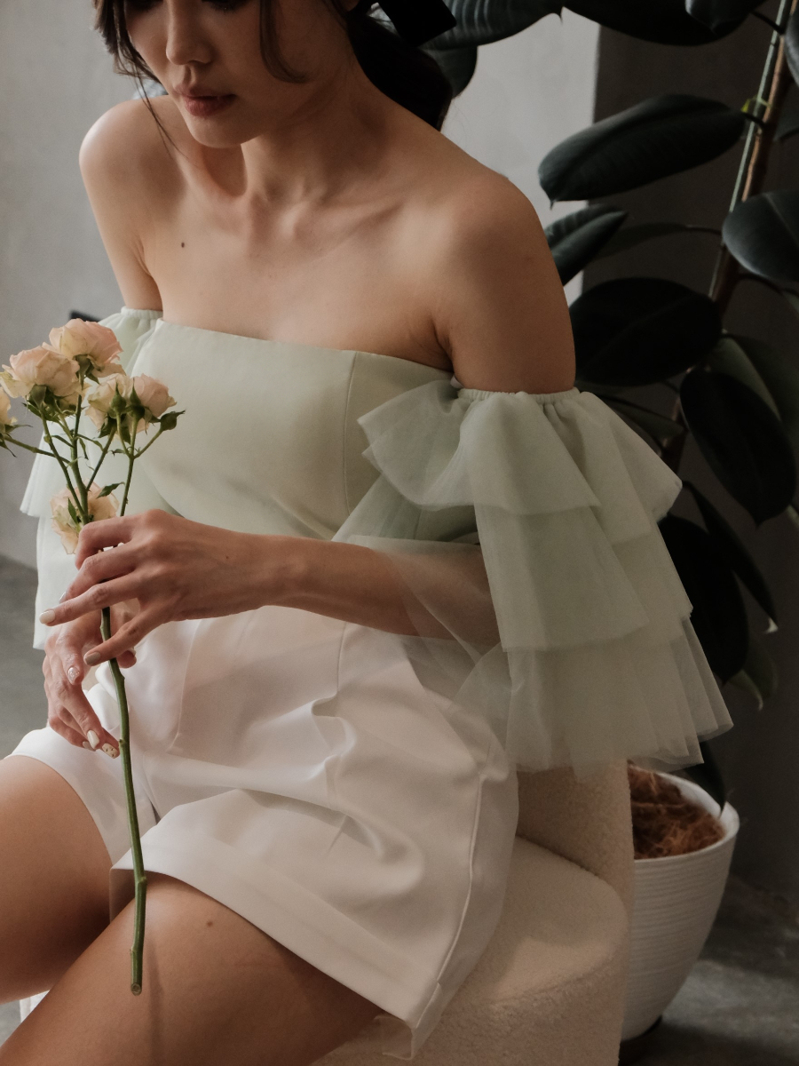 Tinsley Layered Mesh Sleeve Bustier Top-The Black Bow-