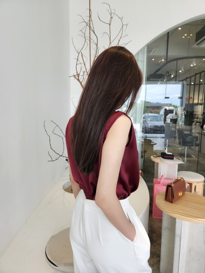 Cadey Front Wrap Satin OL Top-The Black Bow-