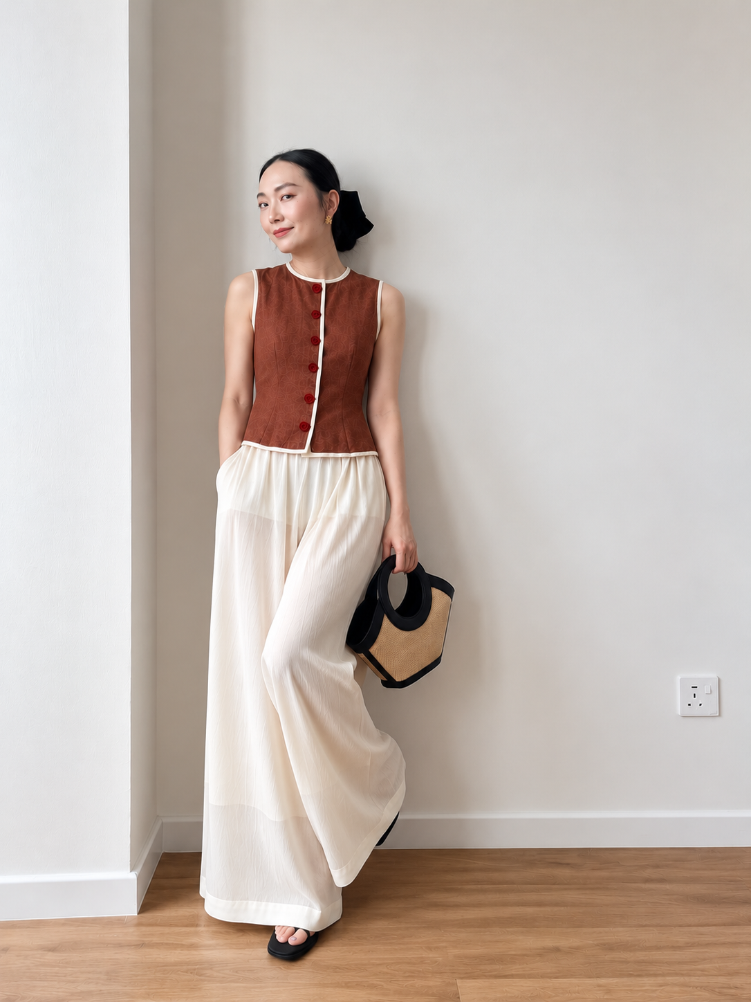Yan Jie Pearlescent Flowy Wide Leg Pants