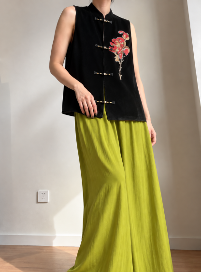 Yan Hang Sofr-Draped Wide Leg Pants