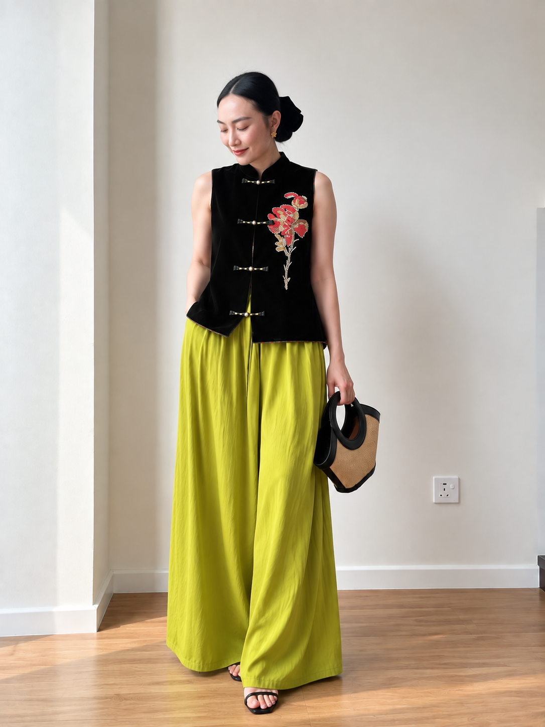 Yan Hang Sofr-Draped Wide Leg Pants