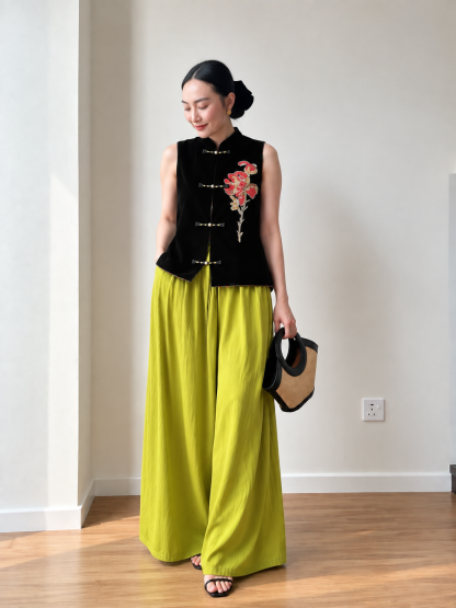Yan Hang Sofr-Draped Wide Leg Pants