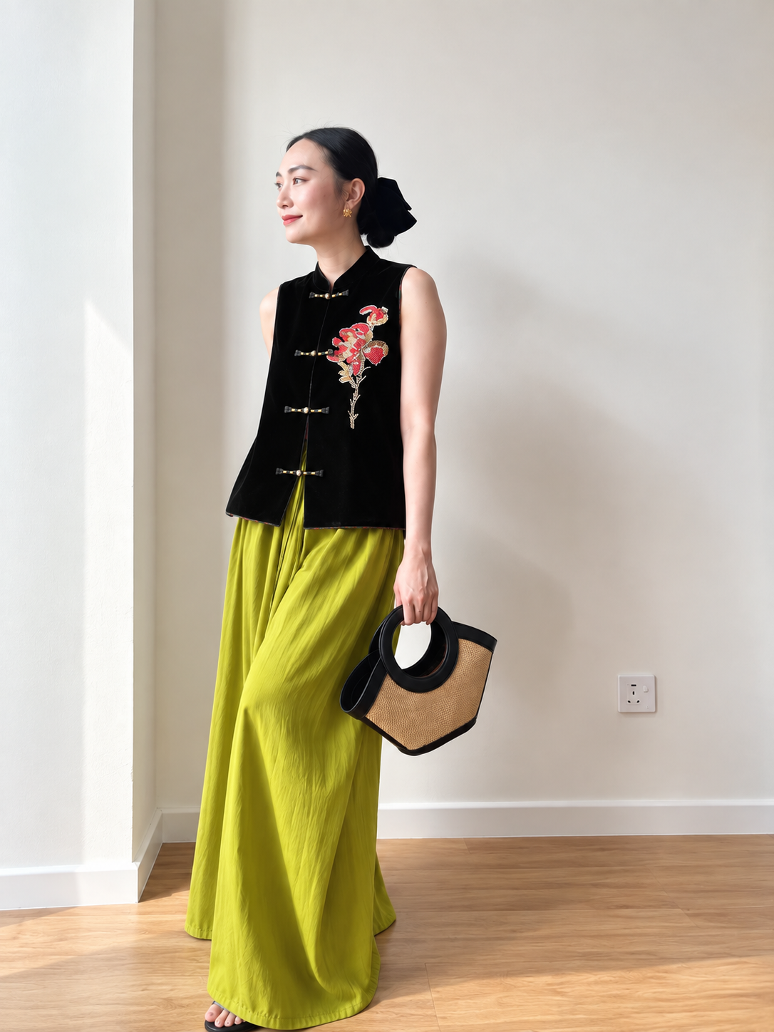 Yan Hang Sofr-Draped Wide Leg Pants