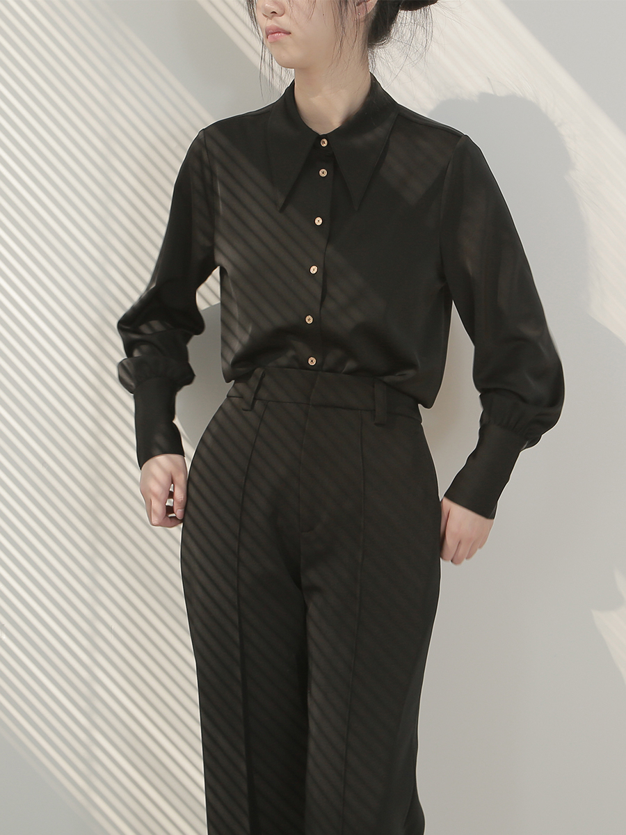 Xandaly Metal Button Satin Shirt-The Black Bow-