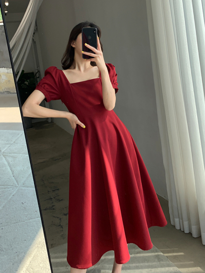 Mirany Square Neck Fit & Flare Dress-The Black Bow-