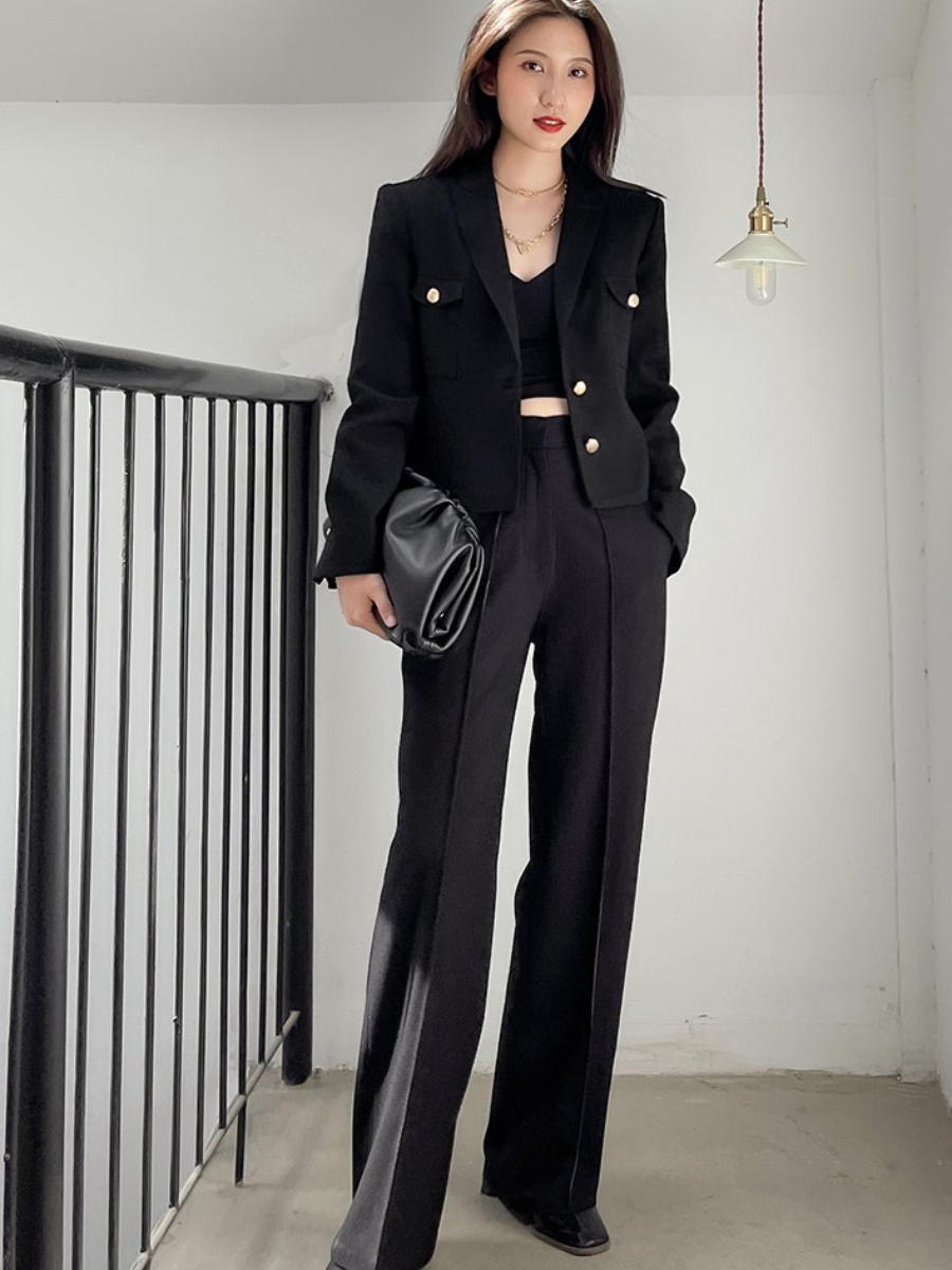 Kingsley Gold Button Jacket Style Blazer-The Black Bow-