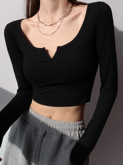 Emerson Long Sleeve Cropped Knit Top-The Black Bow-