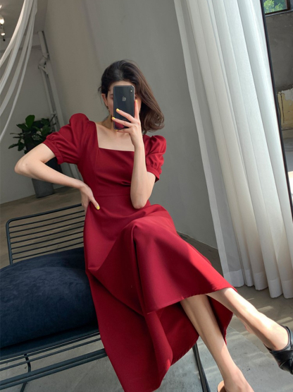 Mirany Square Neck Fit & Flare Dress-The Black Bow-