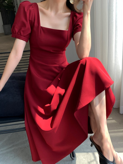 Mirany Square Neck Fit & Flare Dress-The Black Bow-