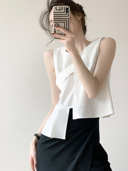 Daphne Asymmetrical Sleeveless Top-The Black Bow-