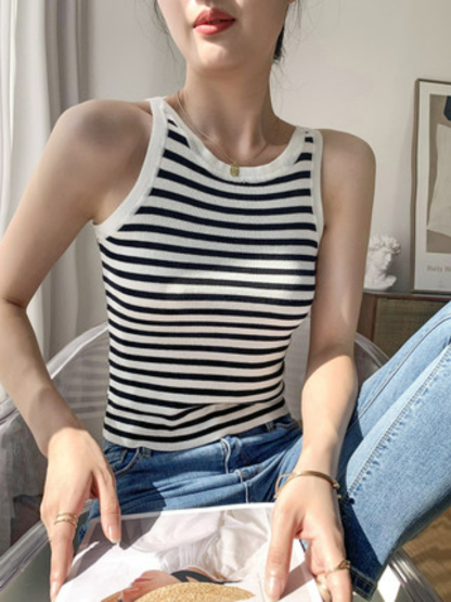 Allegra Striped Knit Cropped Top-The Black Bow-