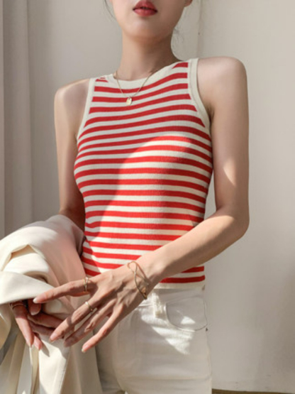 Allegra Striped Knit Cropped Top-The Black Bow-