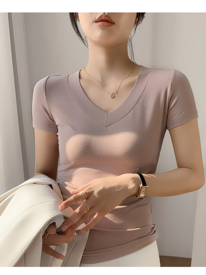 April V-Neck Casual Tee-The Black Bow-