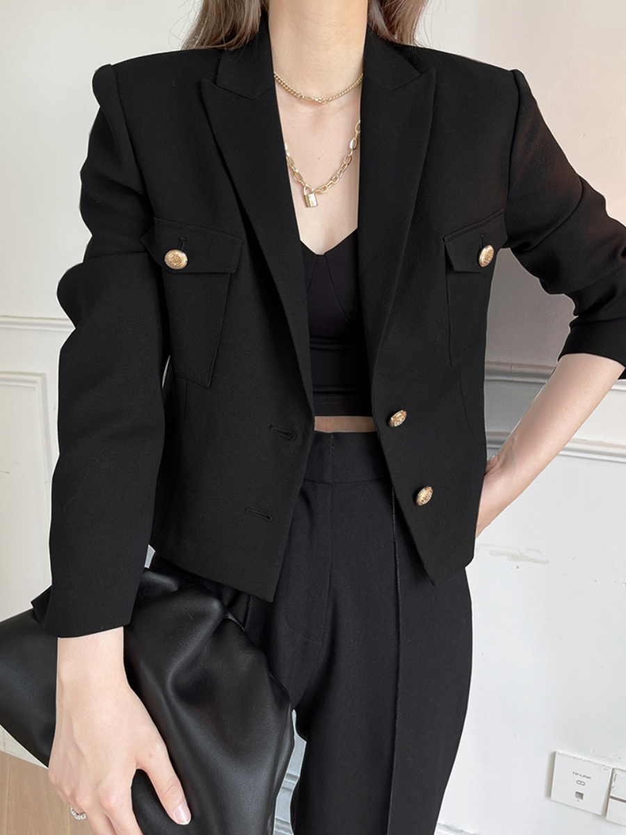 Kingsley Gold Button Jacket Style Blazer-The Black Bow-