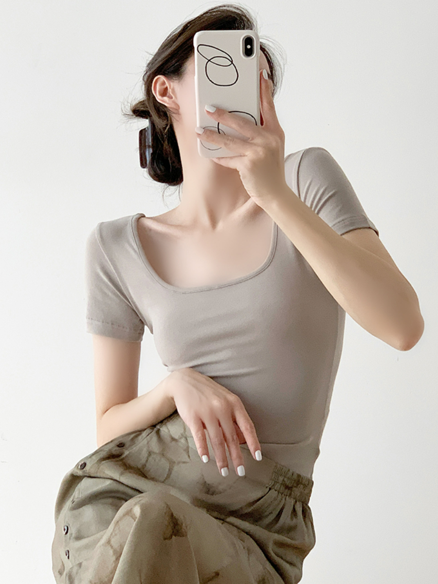 Mirabelle Square Neck Cotton Basic Tee-The Black Bow-