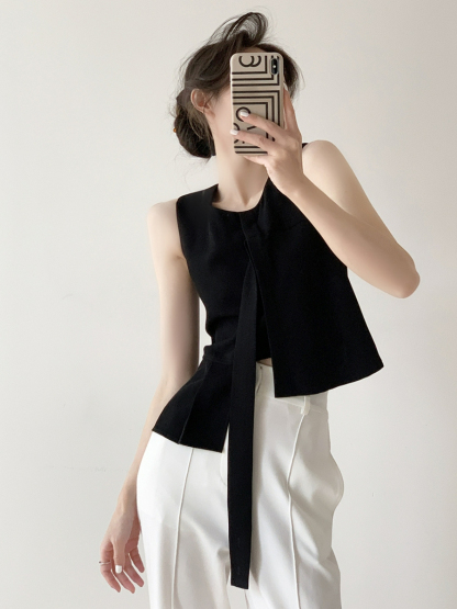 Daphne Asymmetrical Sleeveless Top-The Black Bow-