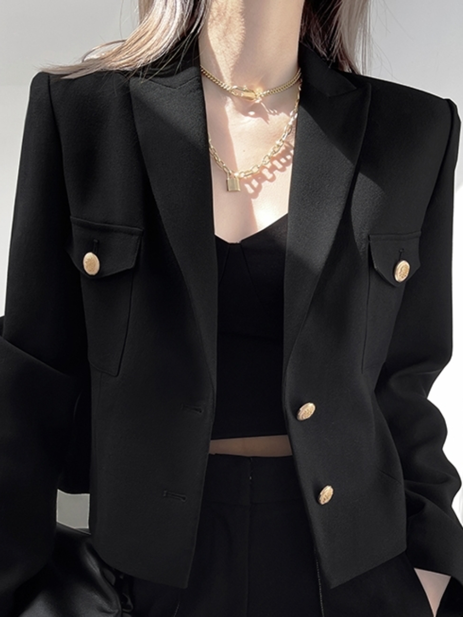 Kingsley Gold Button Jacket Style Blazer-The Black Bow-