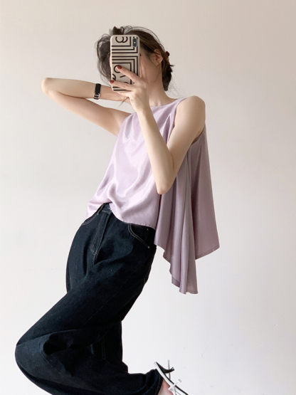 Shivonne Ruffle Side Sleeveless Top-The Black Bow-