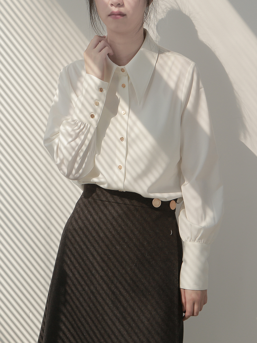 Xandaly Metal Button Satin Shirt-The Black Bow-