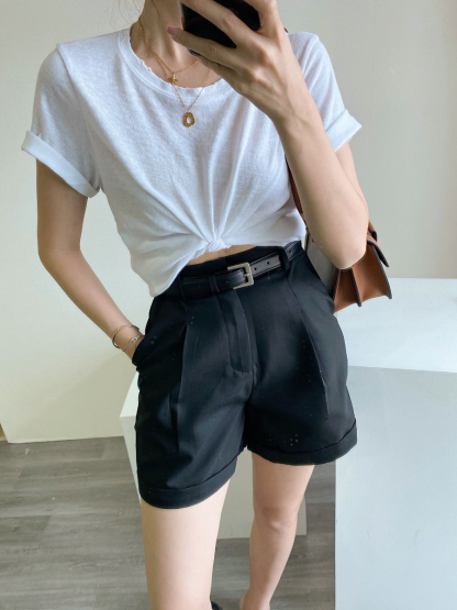 Eugene High Waisted Shorts (With Belt)-The Black Bow-