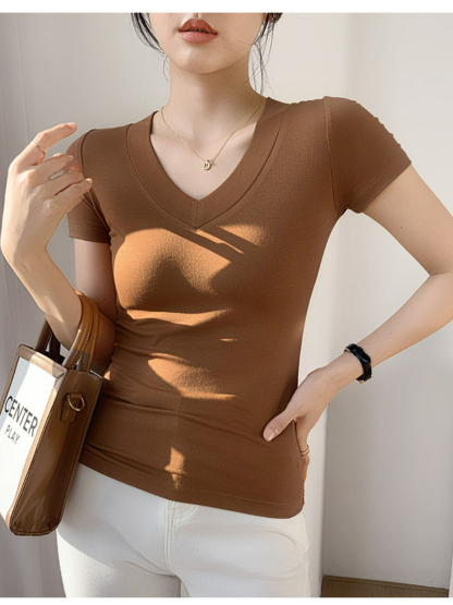 April V-Neck Casual Tee-The Black Bow-