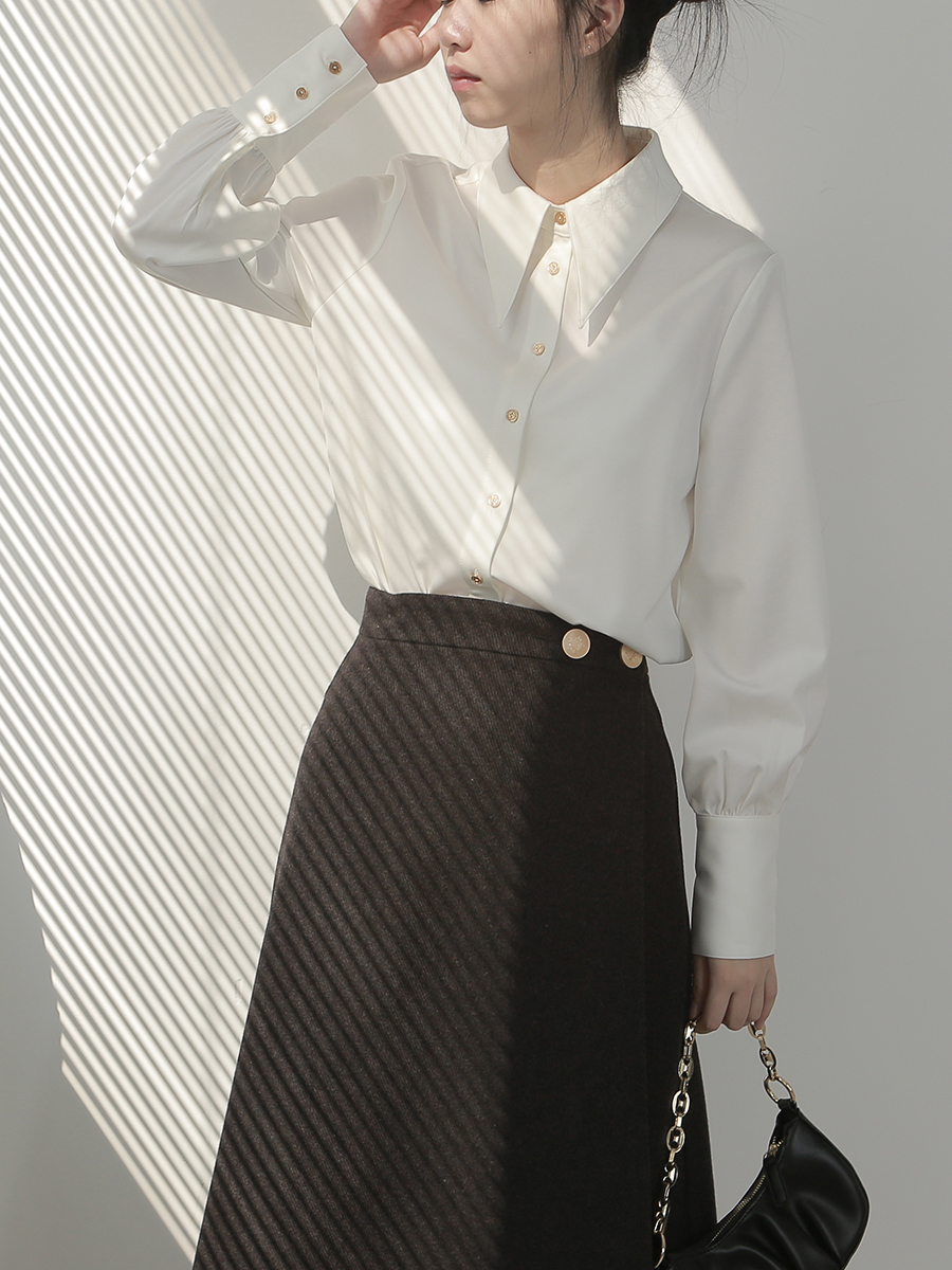 Xandaly Metal Button Satin Shirt-The Black Bow-