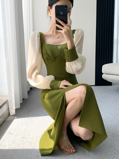 Oaklyn Color Block Bustier Fit & Flare Slit Dress-The Black Bow-