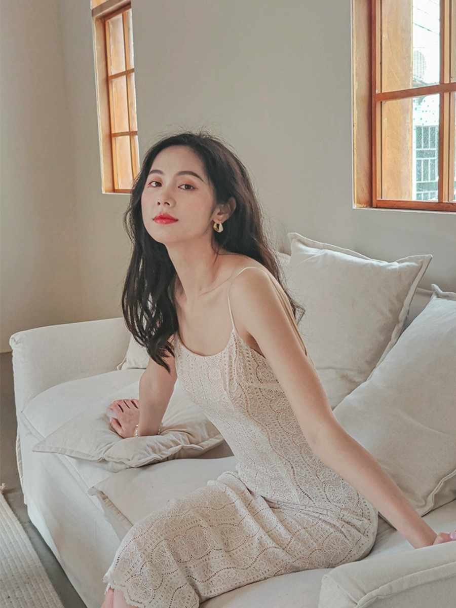 Ambroisa Back Slit Lace Cami Dress-The Black Bow-