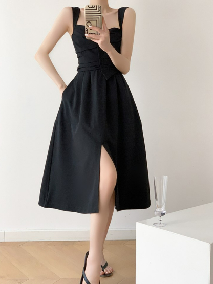 Nyla Queen Anne Neckline Midi Dress-The Black Bow-