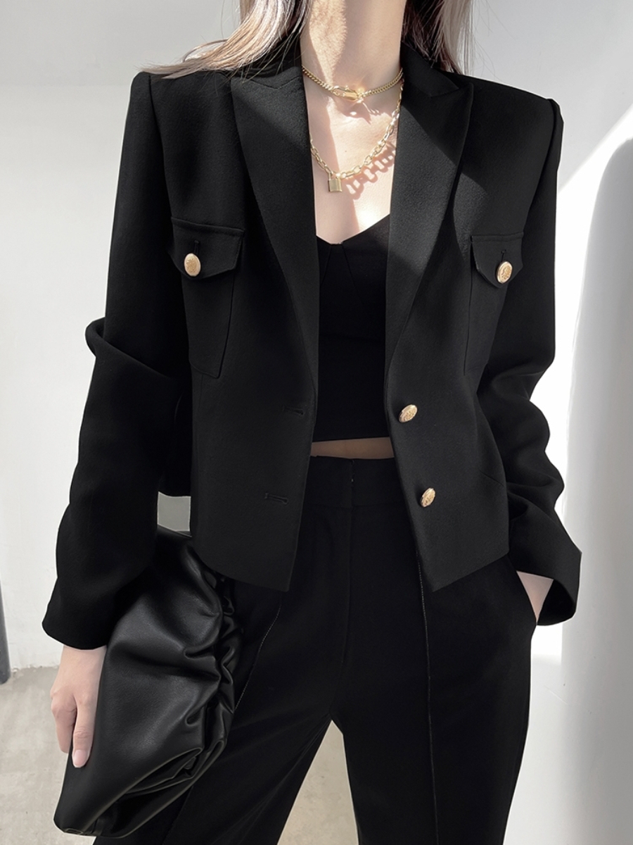 Kingsley Gold Button Jacket Style Blazer-The Black Bow-