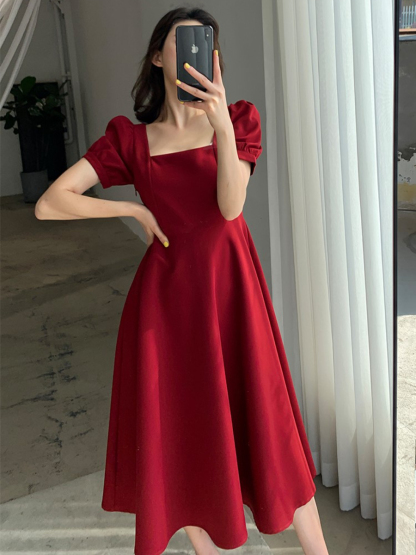 Mirany Square Neck Fit & Flare Dress-The Black Bow-