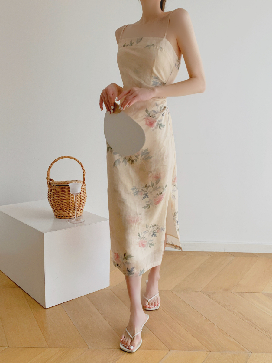 Lan Ruo Floral Print Oriental Cami Dress-The Black Bow-