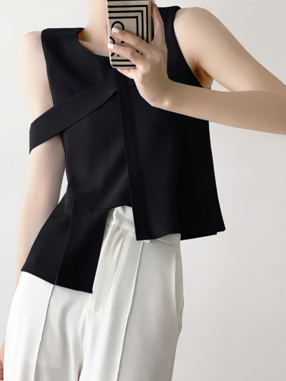 Daphne Asymmetrical Sleeveless Top-The Black Bow-