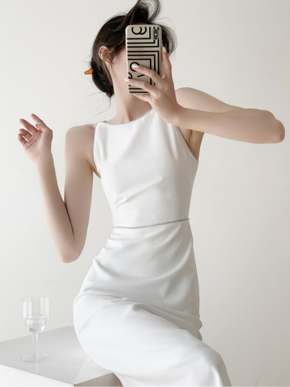 Xantho Bateau Neck Side Slit Dress-The Black Bow-