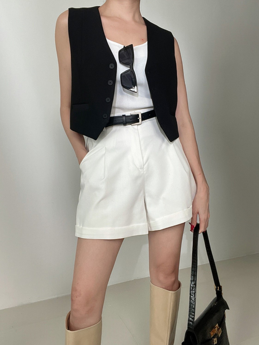 Geladine Solid Button Front Waistcoat-The Black Bow-