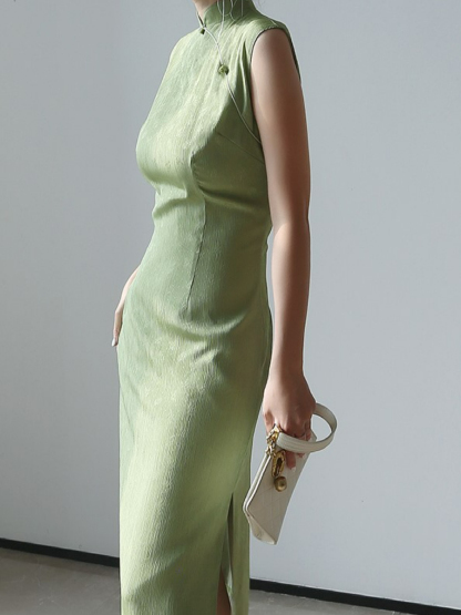 Yin Hui Sleevesless Simple Mandarin Collar Cheongsam-The Black Bow-