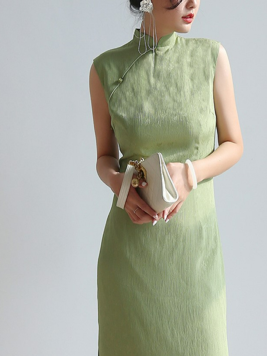 Yin Hui Sleevesless Simple Mandarin Collar Cheongsam-The Black Bow-