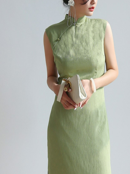 Yin Hui Sleevesless Simple Mandarin Collar Cheongsam-The Black Bow-