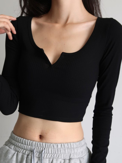 Emerson Long Sleeve Cropped Knit Top-The Black Bow-