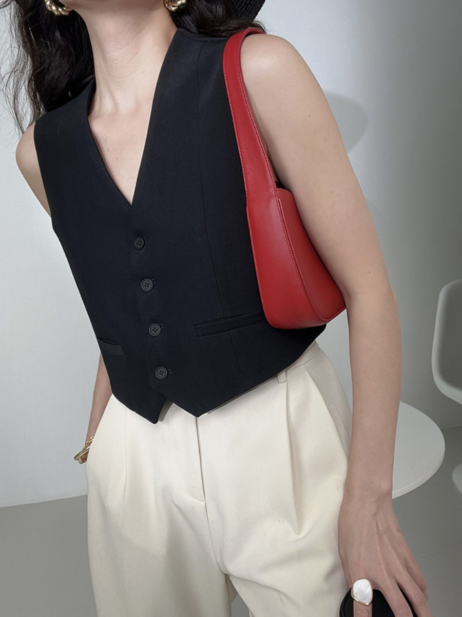 Geladine Solid Button Front Waistcoat-The Black Bow-