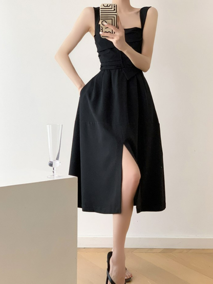 Nyla Queen Anne Neckline Midi Dress-The Black Bow-