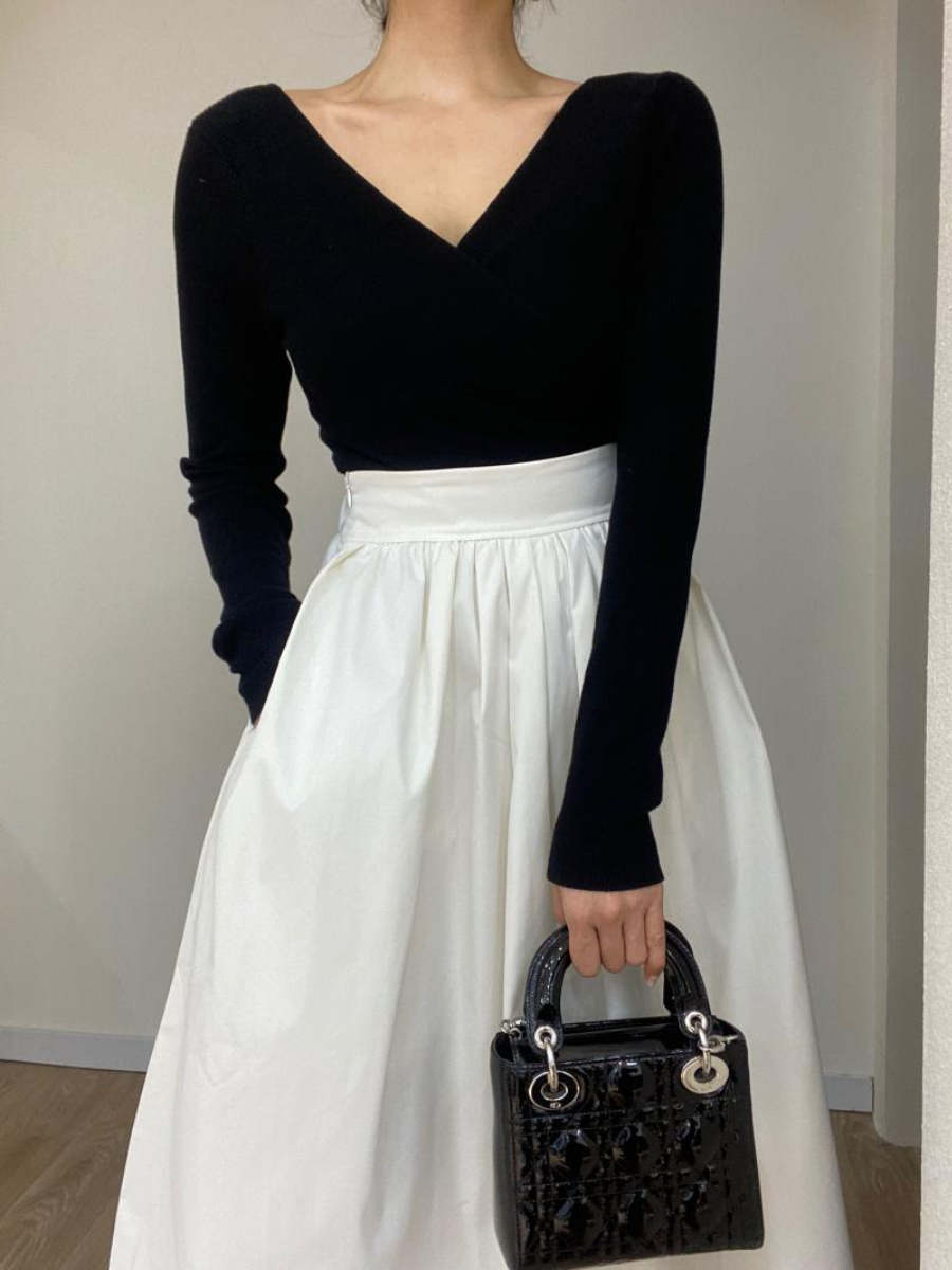 Christina Top V Neck Off Shoulder Top (Short & Long Sleeve)-The Black Bow-