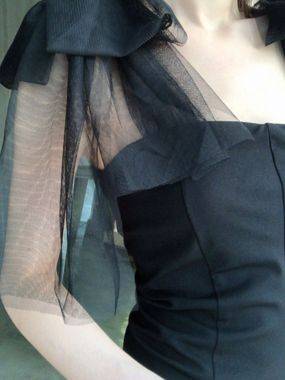 Waelyn Mesh Ribbon Tie Dress-The Black Bow-