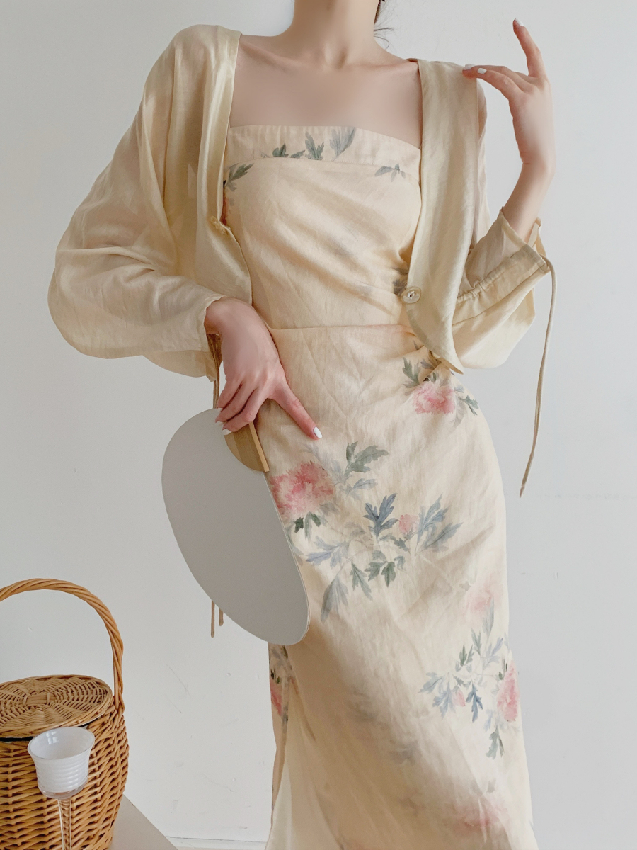 Lan Ruo Floral Print Oriental Cami Dress-The Black Bow-