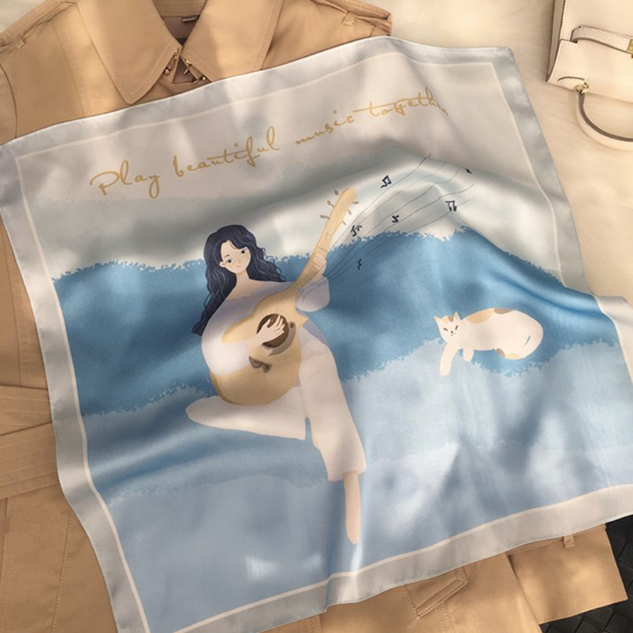 Guitar, Cat & Lady Scarf-The Black Bow-