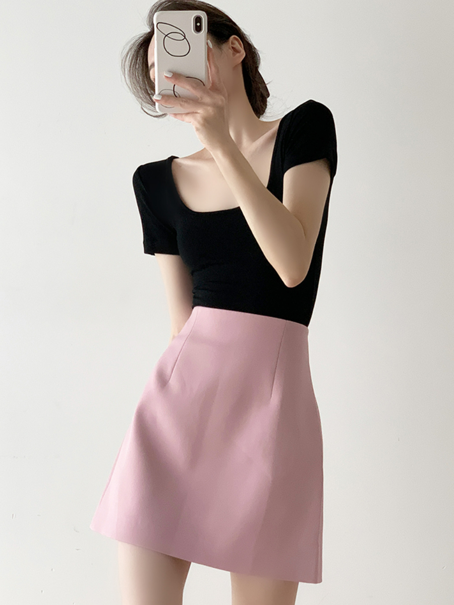 Mirabelle Square Neck Cotton Basic Tee-The Black Bow-