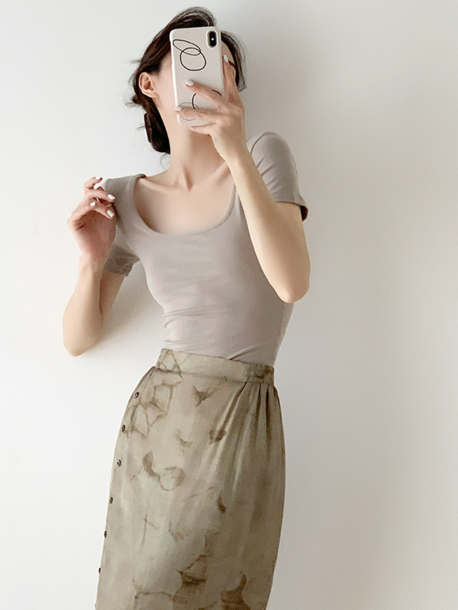 Mirabelle Square Neck Cotton Basic Tee-The Black Bow-