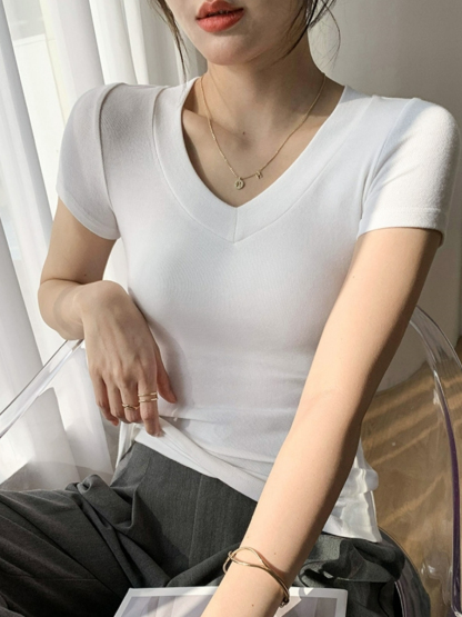 April V-Neck Casual Tee-The Black Bow-