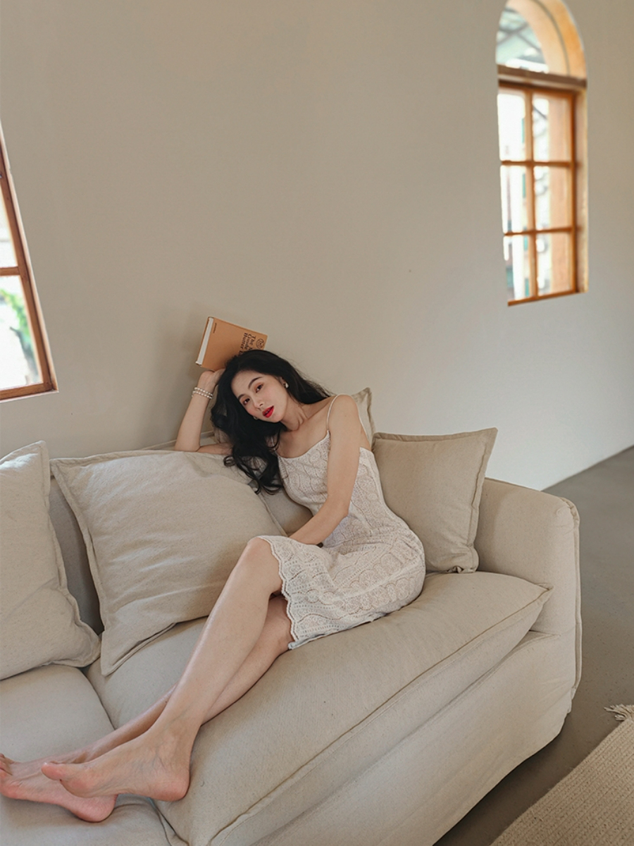 Ambroisa Back Slit Lace Cami Dress-The Black Bow-