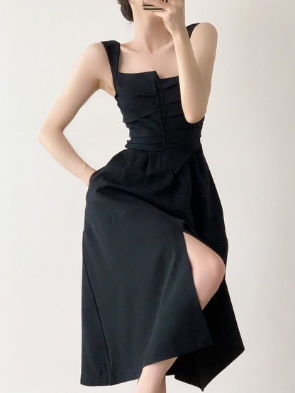 Nyla Queen Anne Neckline Midi Dress-The Black Bow-